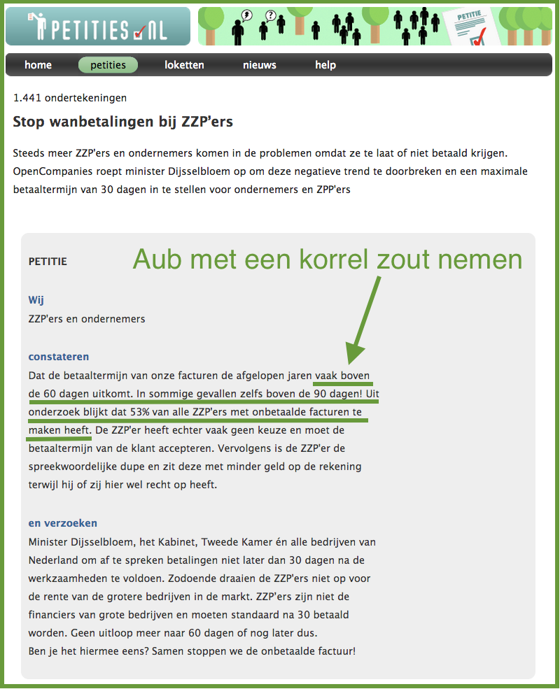 Petitie van Graydon op Petities.nl over oproep Dijsselbloem om traag betalen te stoppen